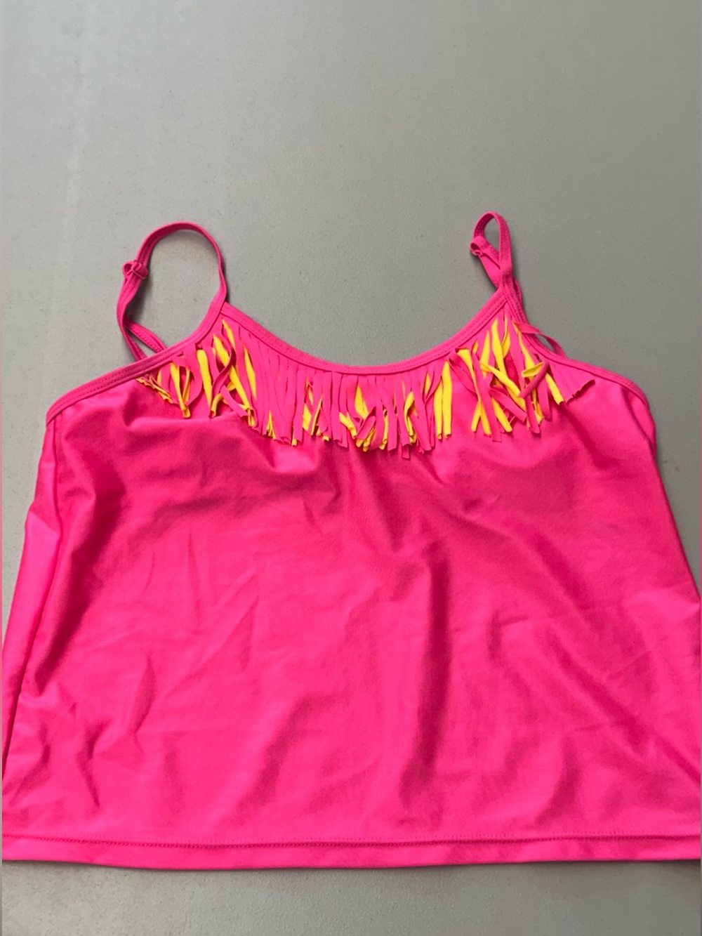 Sugar & Jade Women's Pink and yellow fringe Tankini Summer Swim Top size X-Large